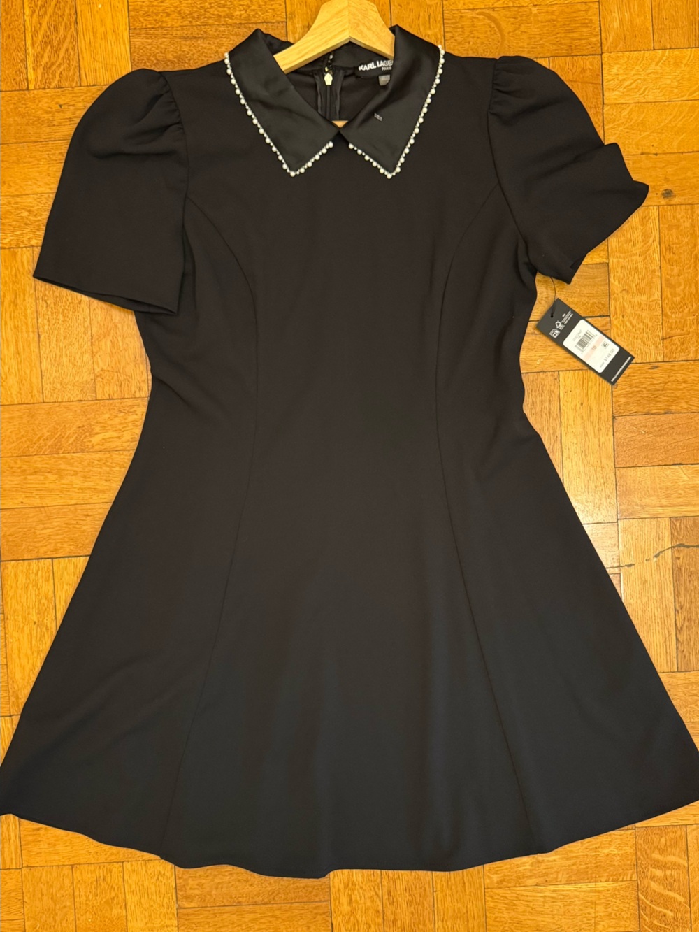 Karl Lagerfeld Black Dress with Pearl-Accent Bow